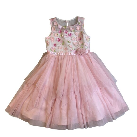 Jona Michelle Baby Girl Pink Floral Tulle Party Dress Sleeveless Sz 6 - Picture 1 of 8